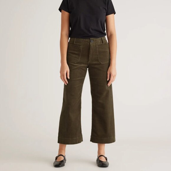 Quince Organic Stretch Corduroy Cropped Wide Leg Pants (Seaweed, Size 2) - Picture 1 of 16